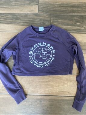 Gymshark Cropped Lifting Club Sweatshirt - Purple with White Logo small